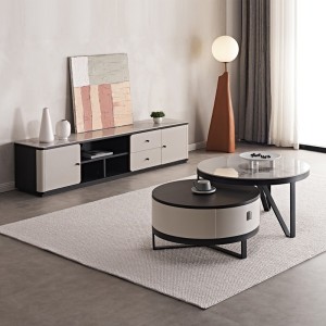 现代简约奶油北欧侘寂风组合大小圆茶几地柜 成品客厅家具
